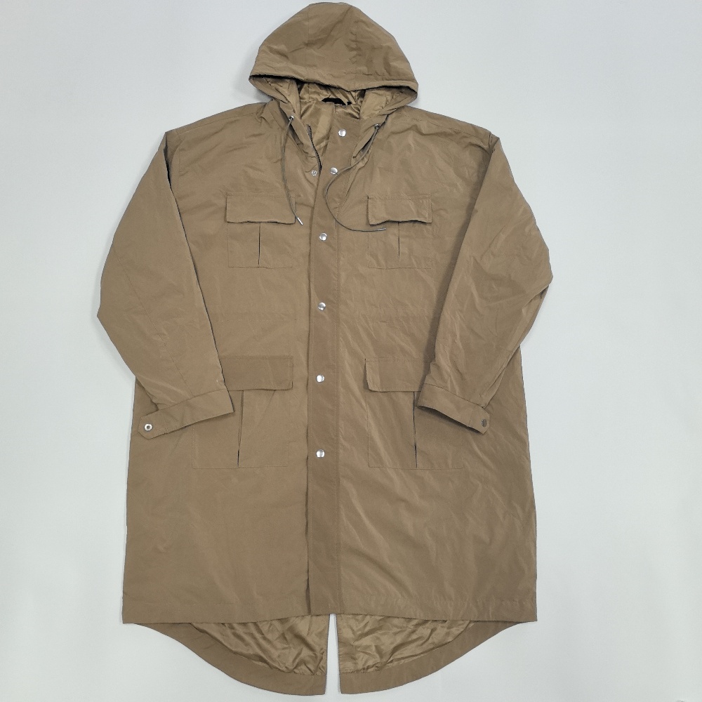 Long hooded trench coat made of nylon