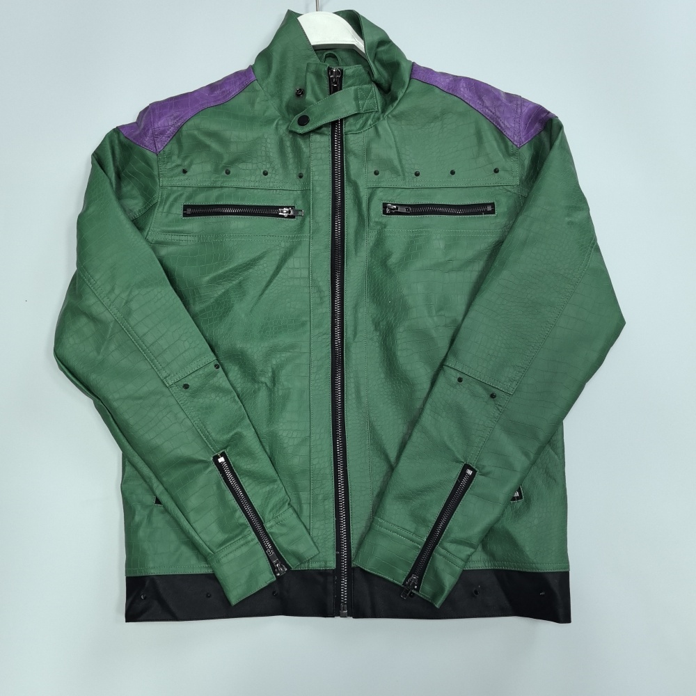 Color-blocking pu jacket